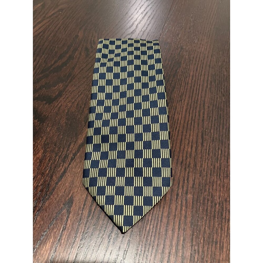 Linea Uomo Men's Patterned Necktie, Navy/Gold, One Size